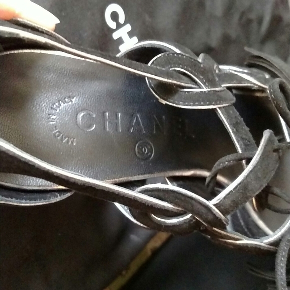 NIB CHANEL Black Suede Tassel Lace Heels - Picture 9 of 11